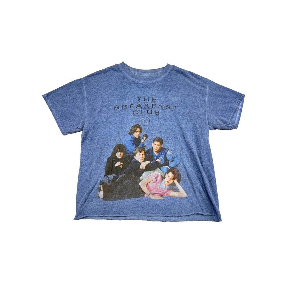 Breakfast Club Blue DIY Cut Off Hem T-Shirt Size Small Boho Grunge